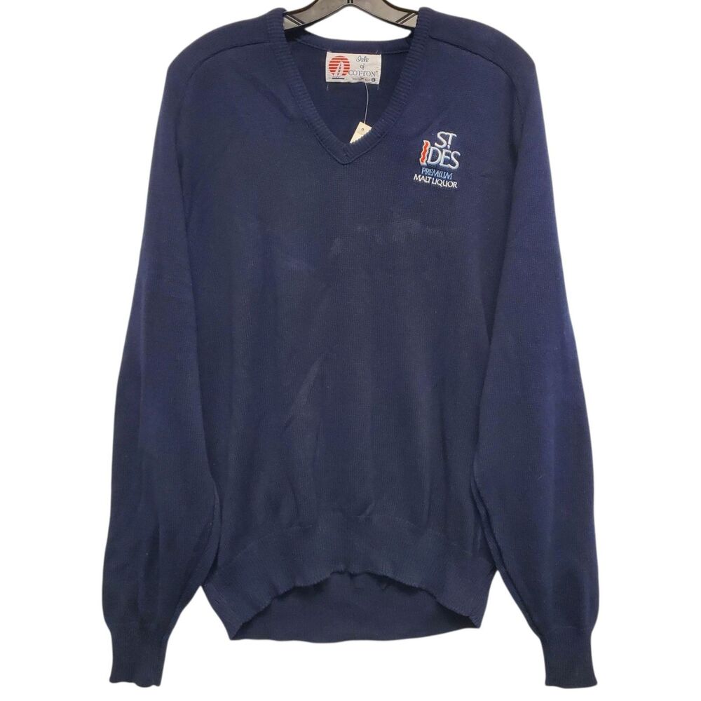 Vintage ST IDES Sweater Adult XXL Blue Embroidered DEADSTOCK 90s Malt Liquor Y2K